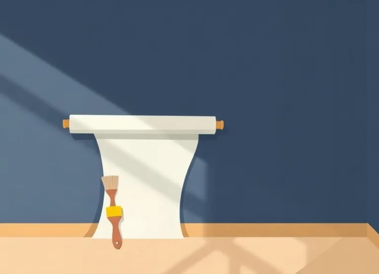 Pose de papier peint, rouleau et brosse à maroufler
